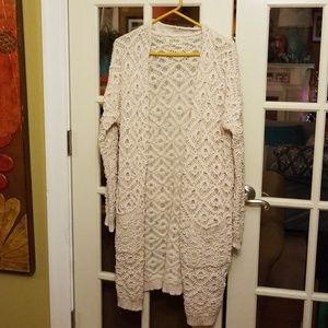 Long boho open cardigan sweater with  pockets M L